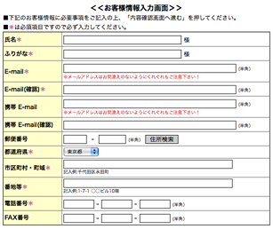 お客様情報入力画面