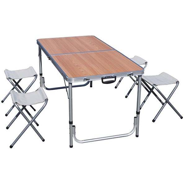 折りたたみ式アウトドアテーブル＆4チェアセット（WOODタイプ）